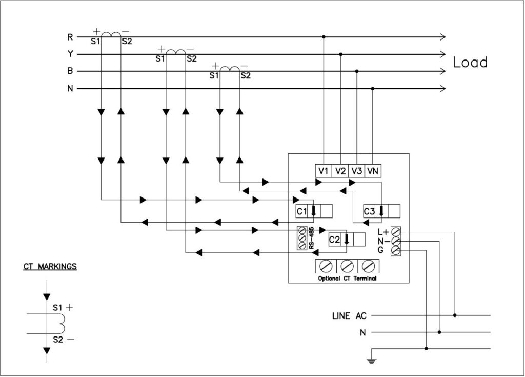 MFM Meter Wiring Diagram 3 Phase Energy Meter with CT